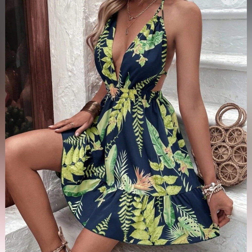 Sexy floral tropical print cutout tie back dress - Picture 6 of 6